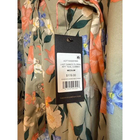 Frye Last Dance Floral Teal Combo Womens Blouse Medium Green NWT - Picture 5 of 5